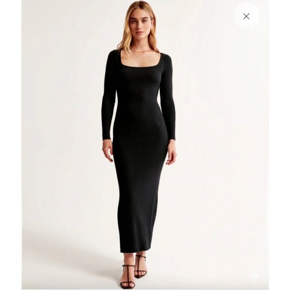 Abercrombie & Fitch Black Square Neck Long Sleeve Maxi Dress Large Tall LT